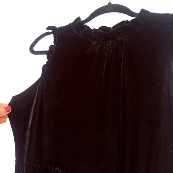 J. Crew Factory Dress Womens Size 2 Black Velour Tiered Flowy Vanilla Girl - Picture 3 of 8